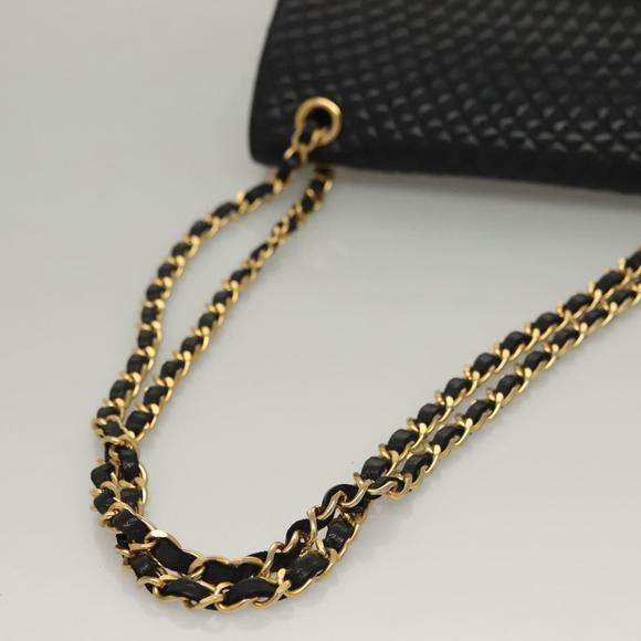 BALLY Quilted Chain Shoulder Bag Leather Black Gold Auth...